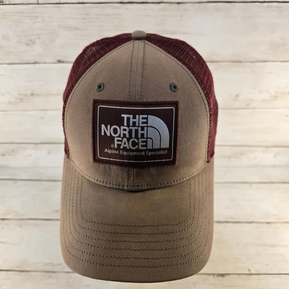 The North Face Mudder Trucker Hat Brown Burgundy Alpine Equipment Patch Snapback